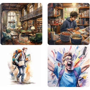 Students and studying art bundle, students in classroom, Back to School, Watercolor Clip Art, Free Commercial Use, Instant Download
