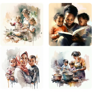 Mutter Tochter / Sohn Muttertagsgeschenk PNG Kunst, Wandkunst für Mutter von Tochter oder Sohn, Familienporträt, Wand Kunst Illustration sofortiger Download