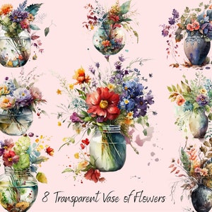 Vase of Flowers Clipart - 8 High Quality PNGs - Instant Digital Download for Card Making, Mixed Media, Digital Paper Craft