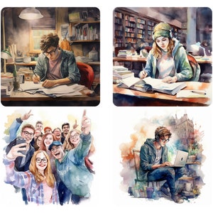 Studenten aquarel clipart PNG bundel, schoolmeisje clipart, jongen clipart, terug naar school, schattige clipart, schooljongen, student clipart, download
