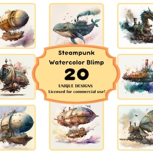 Steampunk 20 Clipart Bundle, Aquarell Themed Clipart Fantasy Ephemera PNG kommerzielle Nutzung sofortiger digitaler Download