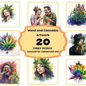 Trippy Weed Leaf PNG Bundle, Watercolor Cannabis Art, Weed Art - T-Shirts, Stickers, Posters, and more! commercial use, instant download