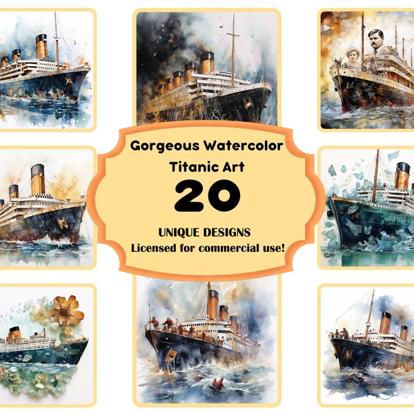 Titanic Watercolor PNG Bundle, Ship Artwork, Underwater Artwork, Ocean Artwork, Abstract Titanic Art Commercial Use Allowed Instant Download