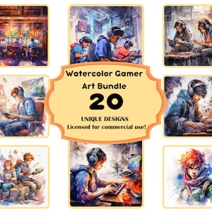 Gamer Aquarell PNG-Bundle, PC-Spiele, Konsolenspiele, Telefonspiele, Videospiele, einzigartige Bilder, sofortiger Download und kostenlose kommerzielle Nutzung