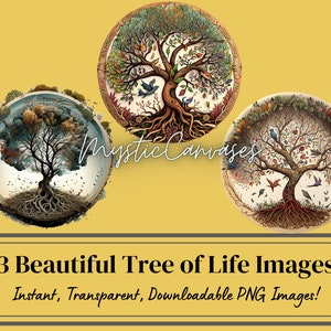 3 Colorful Tree of Life PNG Artwork - Earth and Nature Lovers - Gift, Decor, Nature Wallart - Forest Woodland Fantasy Clipart Sublimation