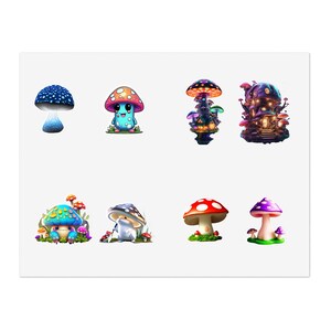 Colorful Mushroom Sticker Sheet Variety Fungi Sticker Colorful Animated Mushroom Stickers Mushroom Vinyl Decal for Water Bottle Sticker Gift