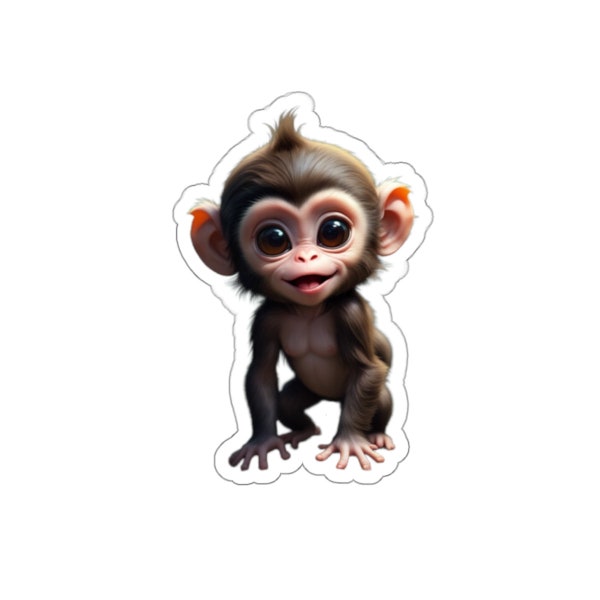 Cute Monkey Sticker Big Eyed Baby Monkey Sticker Soft Fuzzy Monkey Sticker Little Monkey Vinyl Decal for Water Bottle Sticker Monkey Baby