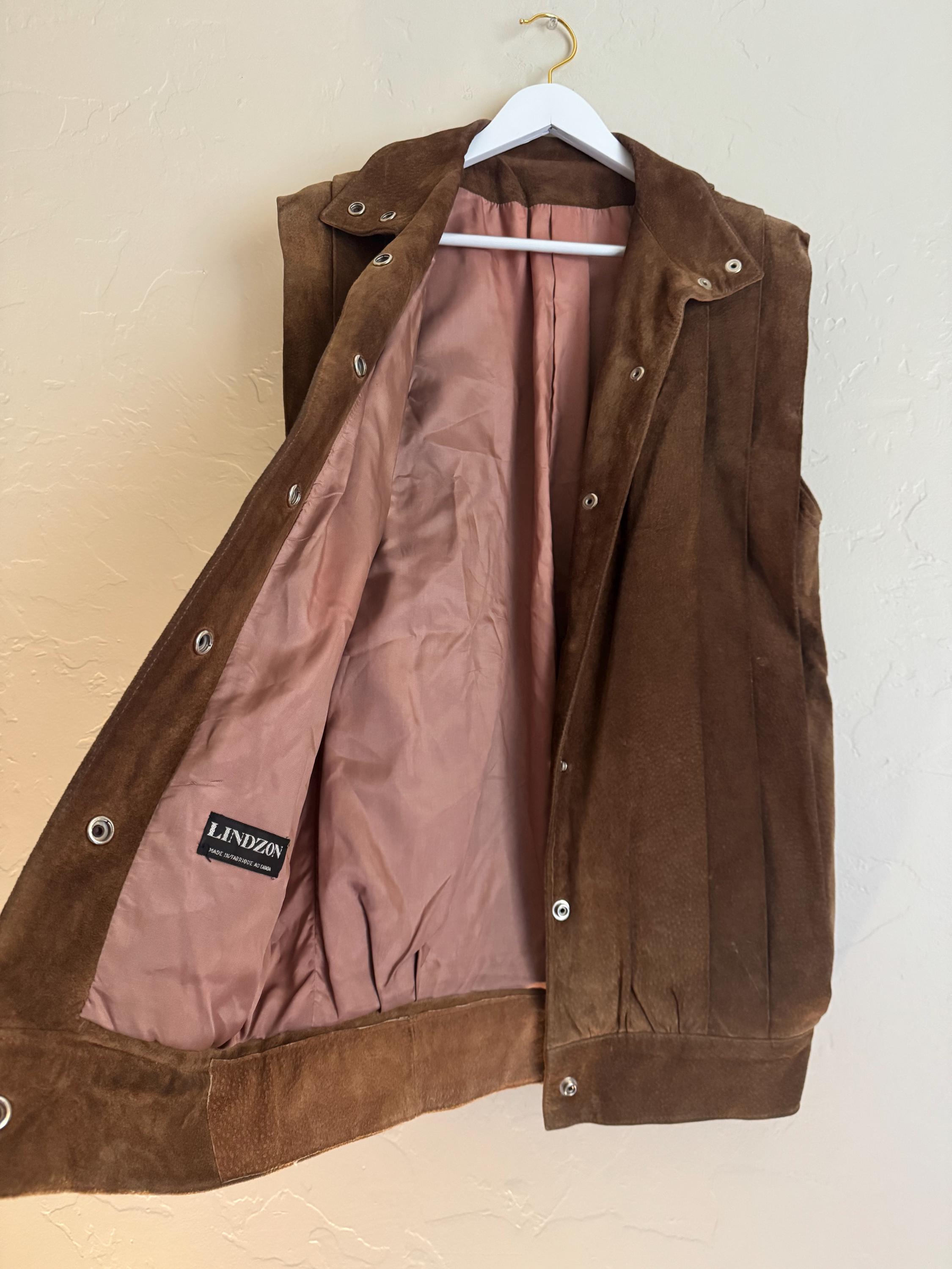Gilet Daim Marron Fourré Vintage 70s Western Sears Taille M – Occasion Très Bon état