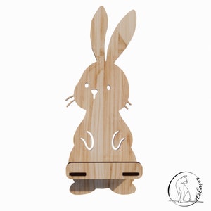 File in formato SVG di Bunny Phone Standing o Rabbit Phone Holder. File di taglio laser in piedi per telefono in legno DYI. File scaricabile. W005