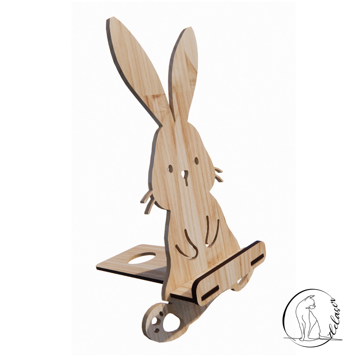 Bunny Phone Standing or Rabbit Phone Holder SVG File. DYI Wooden Phone
