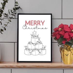 Divertente cartello natalizio per il bagno, stampabile con albero di carta igienica, decorazione natalizia per il bagno degli ospiti o il bagno di servizio