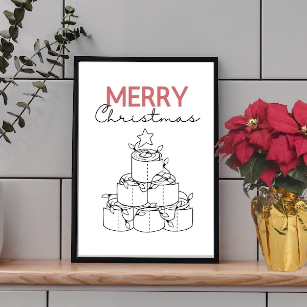 Christmas Toilet Paper Bathroom Prints| Christmas Bathroom Accessories| Funny Bathroom Art| Toilet Paper Christmas Tree Printable Wall Art