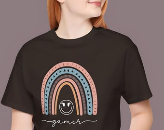 Women's Cute Gaming Shirt, Video Game Shirt, Gamer Girl Retro Rainbow Shirt, Gift for Her, Gaming Shirt Gift, Gifts for Women Birthday