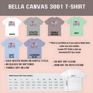 Bella & Canvas anime tshirt comes in 6 colors: white, athletic heather, pebble brown, mint, baby blue and lavender blue.
