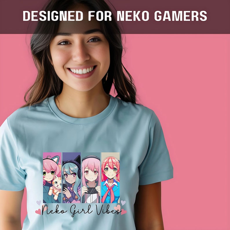 Neko Girl Anime Shirt, Cute Anime Lover Tee, Kawaii Neko Cat Shirt, Anime Christmas Gifts, Gamer Streamer Gift, Anime Clothes, Gaming Girl image 6