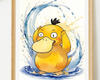 Psyduck Watercolor Print: Anime Nursery Art (Digital Download)