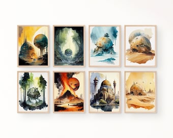 Star Wars Planet Watercolor Art Prints, Set of 8 (Digital Download)