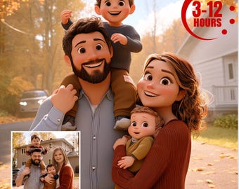 Custom 3D Cartoon Family Portrait from Photo (Digital File)