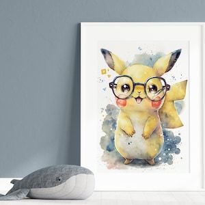 Pokemo Poster Set von 4, Aquarell Pokemon Gemälde, One Piece Anime, Babyzimmer Dekor, Pokemo Png, Pokemo Liebhaber Geschenk, Digital Download