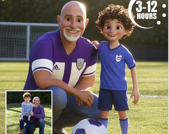 Retrato personalizado em estilo cartoon, retrato de super-herói em desenho animado, retrato de família em estilo cartoon, presente para o Dia dos Pais, retrato em estilo Pixar, presente para o papai