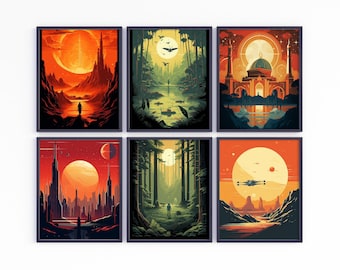 Conjunto de pôsteres de planetas de Star Wars: Arte de parede da galáxia (download digital)