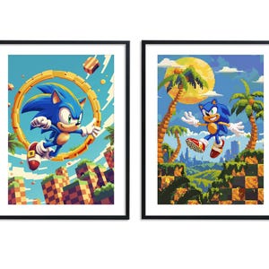 Sonic Hedgehog Prints, Set of 3 Watercolor Posters, Sonic Game Poster Printable, Kids Room Poster, Sonic Gift, Digital Download