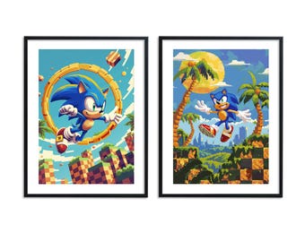 Aquarelas do Sonic the Hedgehog: Conjunto de 3 pôsteres de jogo (download digital)
