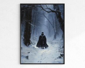 Arte de inverno de Darth Vader: Retrato em aquarela de uma floresta nevada (PNG digital)