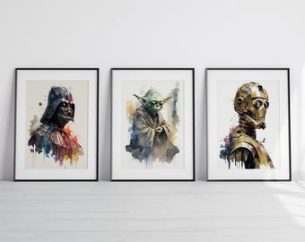 Watercolor Star Wars Poster Set: Iconic Characters (Digital Download)