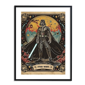 Star Wars Poster Set von 4, Wand Kunst Dekor, Star Wars Druck, Star Wars Geschenk, druckbare Kunst, einzigartiges Poster Vintage Darth Vader Tarot Karte