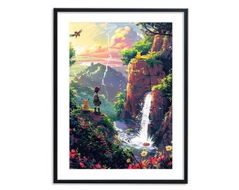 Watercolor Pokemo Poster: Anime Style Nursery Art (Digital Download)