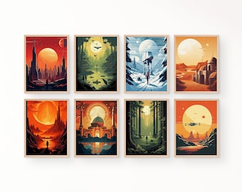 Conjunto de pôsteres de planetas de Star Wars: Arte de parede da galáxia (download digital)