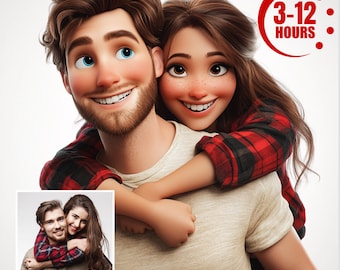 Retrato de casal personalizado em desenho animado: presente de Dia dos Namorados (arquivo digital)