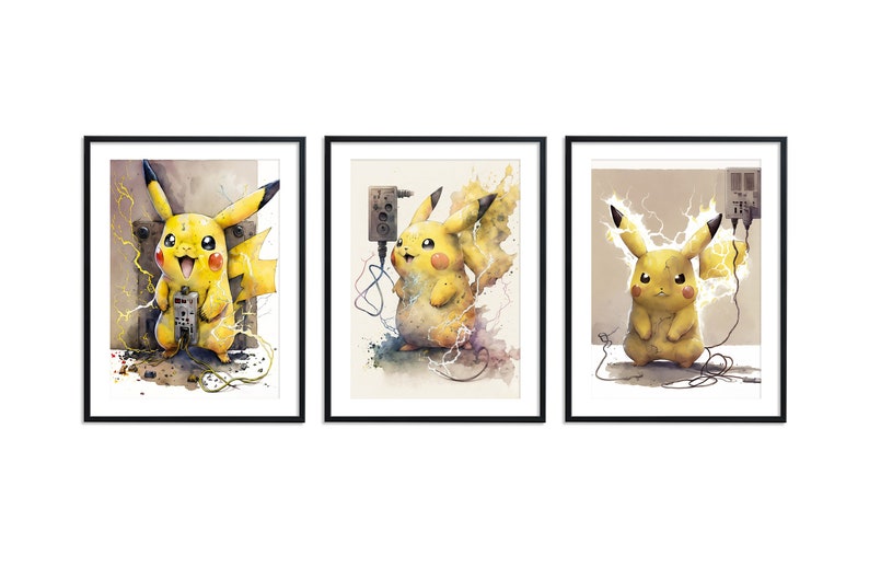 Pokemon Poster Set of 3 Pokemon Png Watercolor Pokemon Etsy