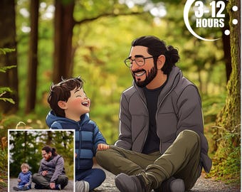 Custom Cartoon Style Portrait, Superhero Cartoon Portrait, Cartoon Family Portrait, Father's Day Gift, Pixar Style Portrait, Gift for Dad