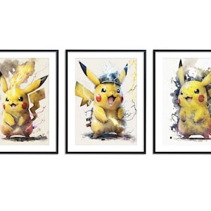 Pokemo Poster Set von 18, Aquarell Pokemo Gemälde, Pokemo Png, Anime Figur, Pokemo Geburtstag, One Piece Poster, digitaler Download