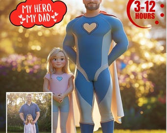 Custom Cartoon Style Portrait, Superhero Cartoon Portrait, Cartoon Family Portrait, Father's Day Gift, Pixar Style Portrait, Gift for Dad