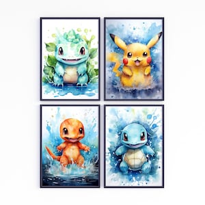 Pokemo Poster, Watercolor Set Of 4 - Nursery Wall Art | Digital Download | Bedroom Decor