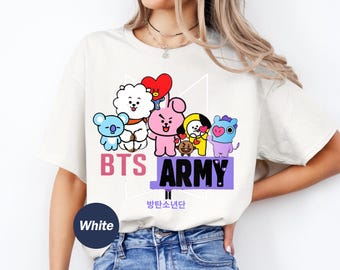 BTS ARMY T-Shirt with BT21 Characters – K-Pop Fandom Graphic Tee