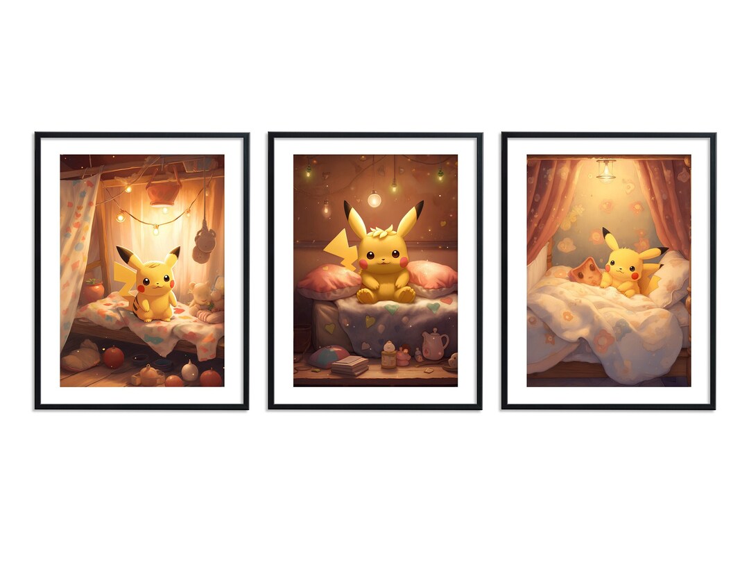 Set of 3 Pokémon Wall Art Baby Pikachu Poster Nursery Bedroom Art Décor