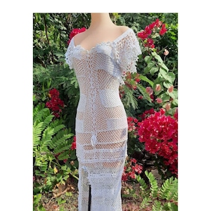 Crochet Wedding Dress , Cotton, Handmade, Ready to Ship Boho, White Rheina