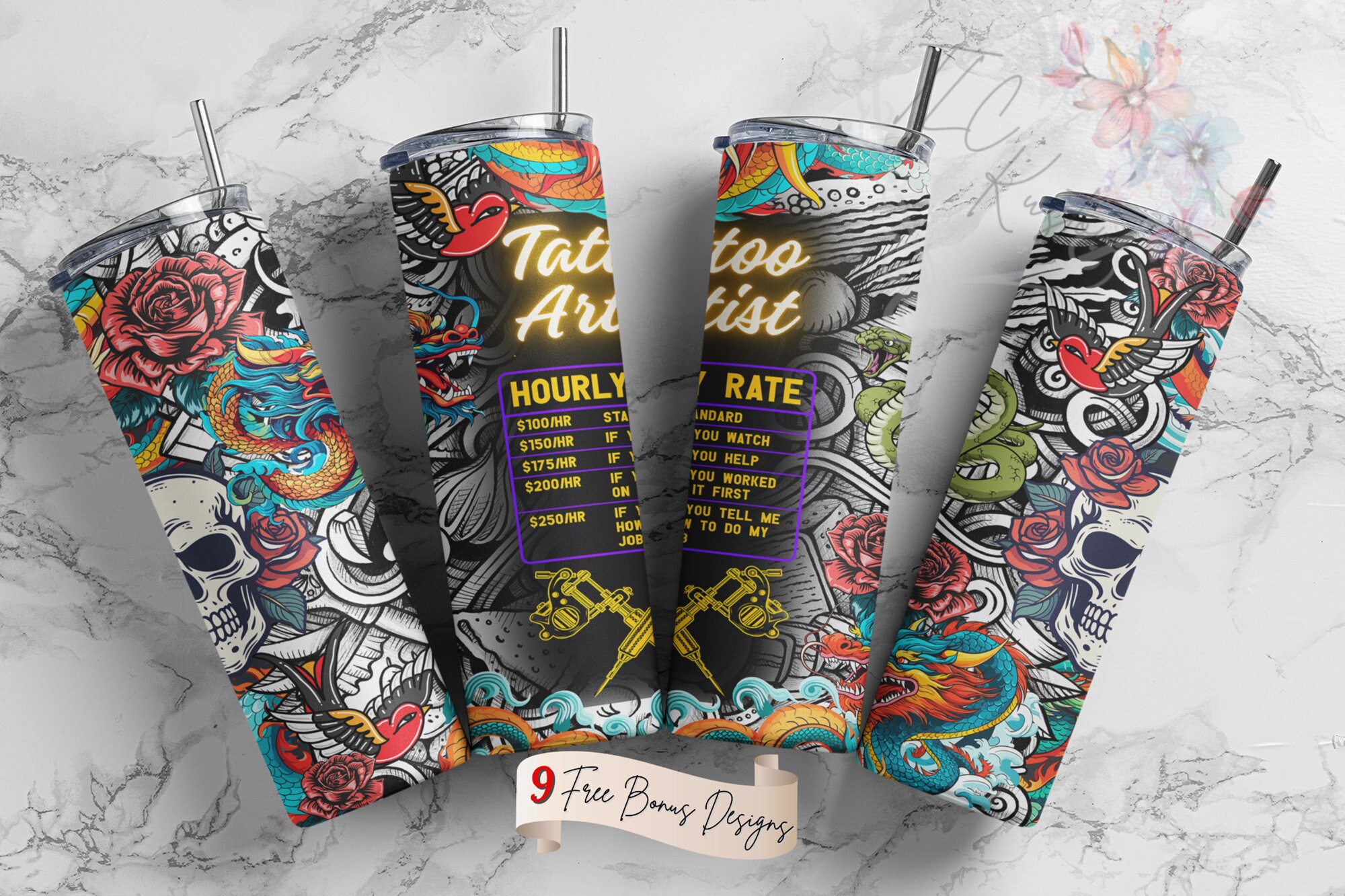 Tattoo Artist Hourly Rate Funny Tumbler Design 20oz & 30oz Tumbler