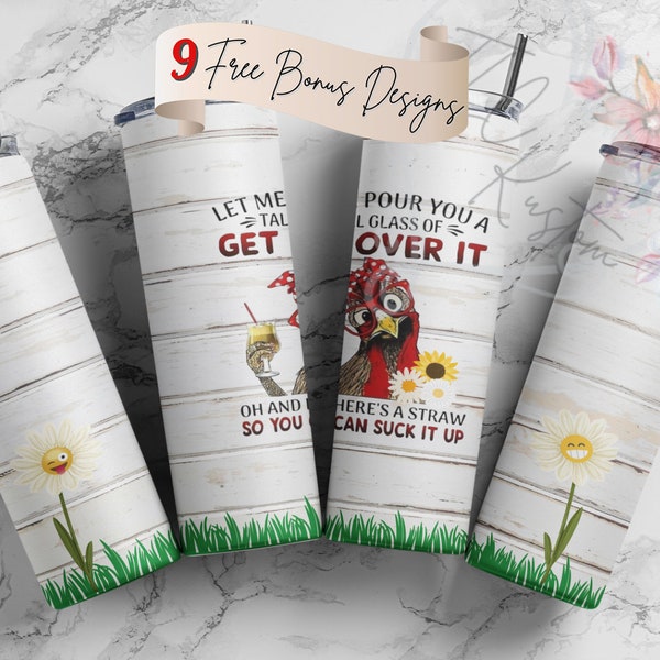 Rooster Get Over It and Suck It Up | 20oz & 30oz Tumbler | Sublimation Design PNG | Digital Download File Only