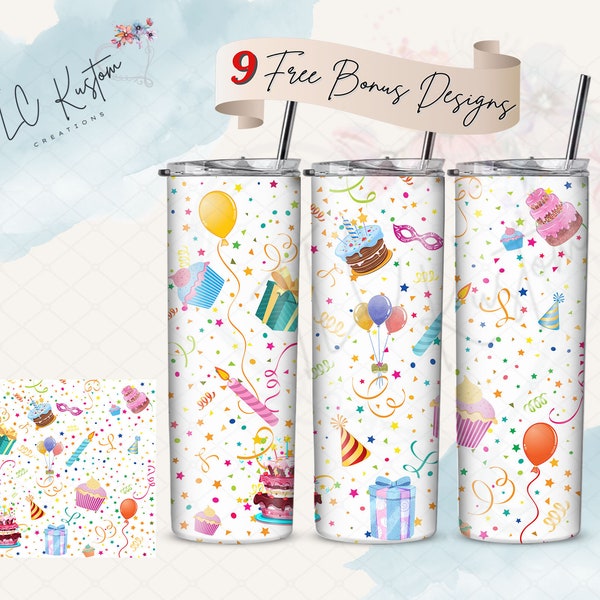 Birthday Pattern Tumbler Design | 20oz & 30oz Tumbler | Sublimation Design PNG | Digital Download File Only