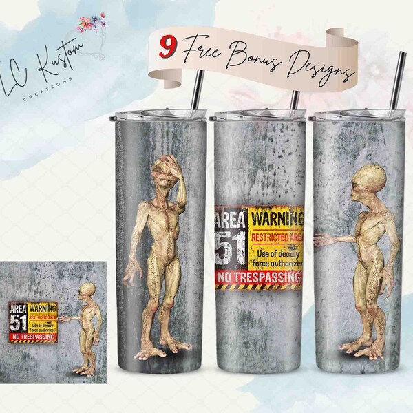 Area 51 Alien UFO Tumbler Design | 20oz & 30oz Tumbler | Sublimation Design PNG | Digital Download File Only