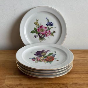 Set of 5 Vintage Bauscher Weiden Bavaria Dessert Plates – Mixed Floral Patterns with Gold Trim, 19cm – German Porcelain Tableware