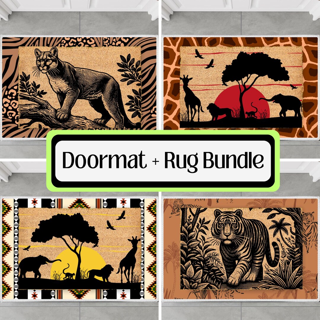 Wildlife Safari Doormat + Rug Bundle Animal Lover Big Cat Gift Tiger ...