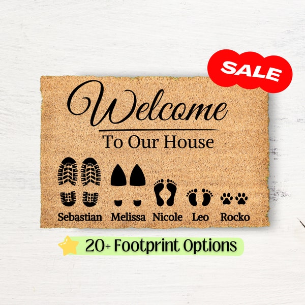 Custom Personalized Footprint Dog Cat Pet Family First Names Small Large Welcome Doormat Simple New Home Housewarming Outdoor Door Mat Gift