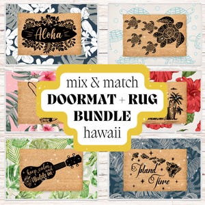 Hawaii Doormat + Rug Bundle Cute Aloha Colorful Tropical Plant Housewarming Gift Beach House Door Mat Turtle Home Decor Summer Rug Hibiscus