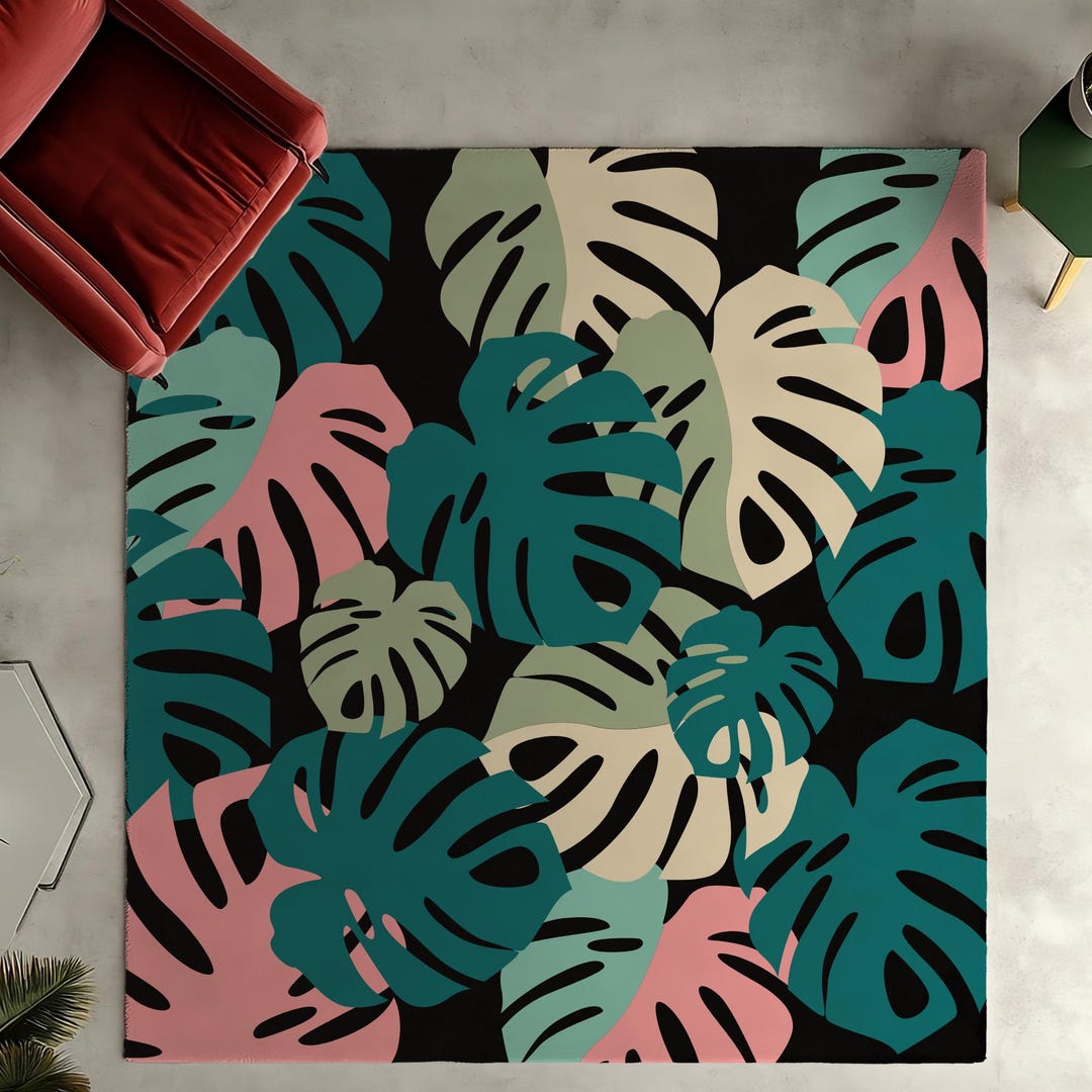 Colorful Tropical Plant Rug Botanical Bohemian Mat Beach Indoor Area ...